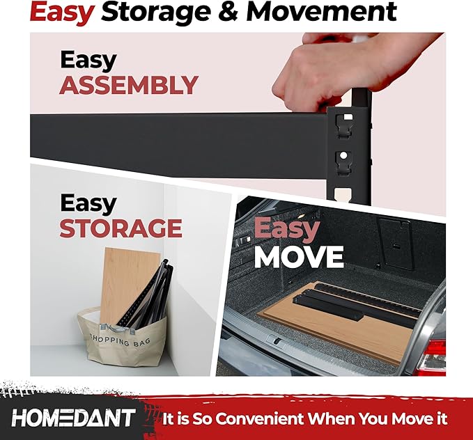 HOMEDANT 47.7" W Deep 5 Tier Heavy Duty Garage Shelving Adjustable Metal Rack Storage Shelves Standing Shelf Unit Organizers Industrial Warehouse Basement Black 1Pack