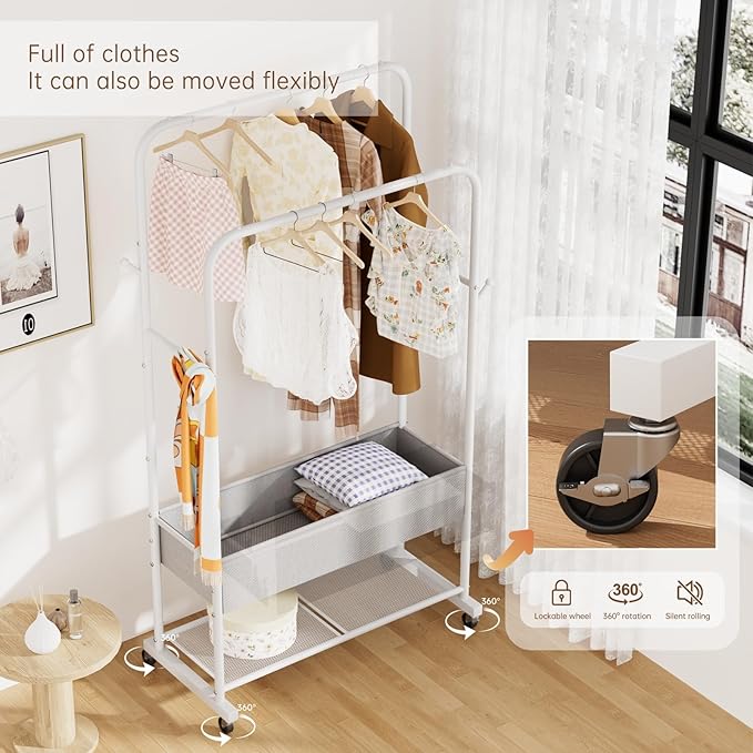 Golpart Clothes Garment Coat Rack Drying Clothing Racks Metal Freestanding for Hanging Clothes Portable Closet for Laundry Bedroom White