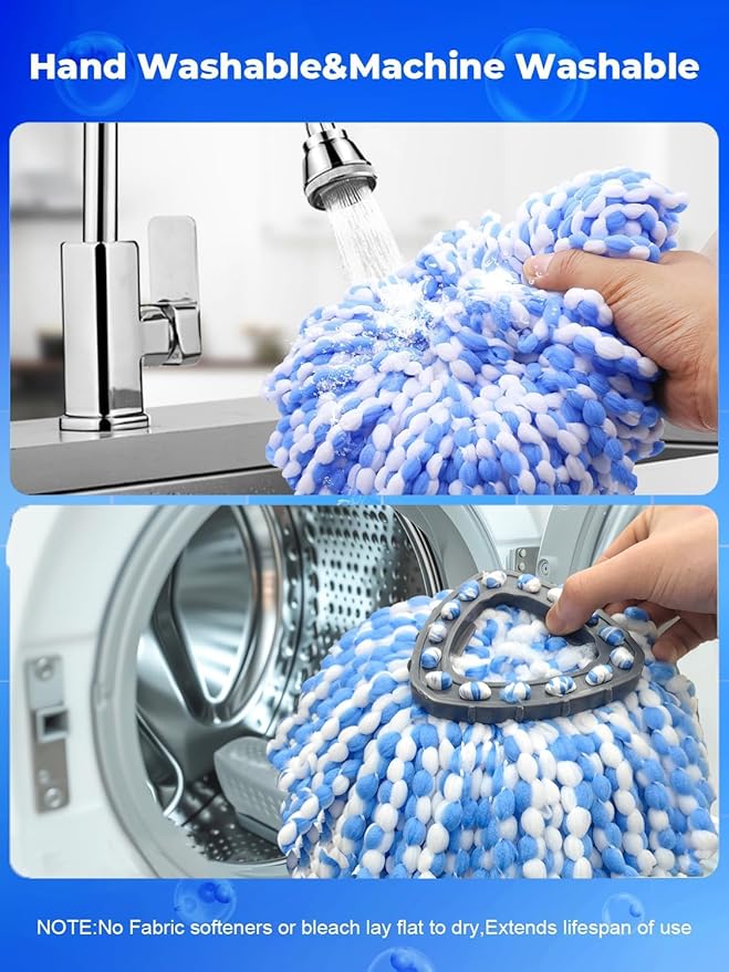 Small Spin Mop Replacement Head Compatible with Ocedar 2 Tank RinseClean, 4 Mop Heads +1 Stick+1 Base , Microfiber Mop Refills and 30-58in Handle, Easy-to-Replace(Blue,2 Tank)
