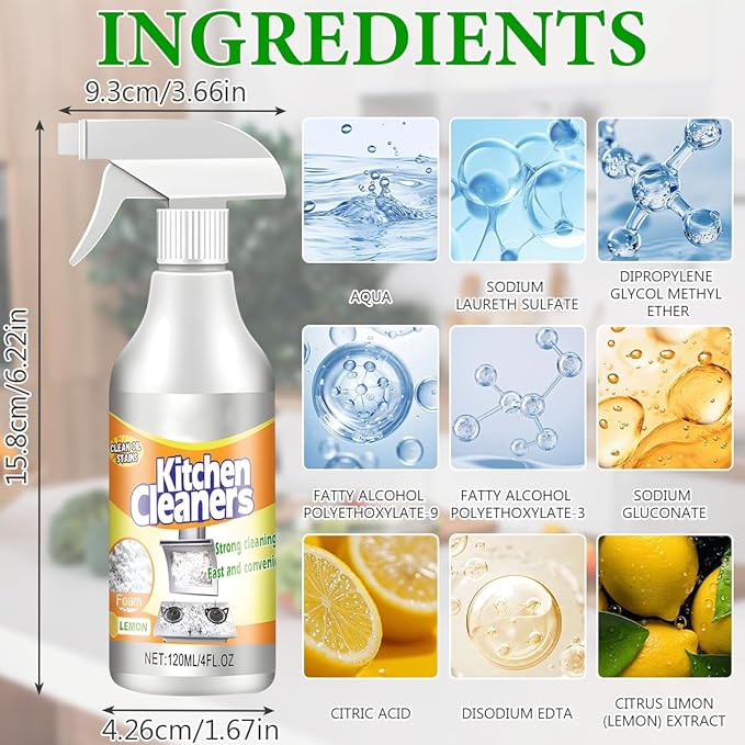 Kitchen Foam Cleaner,Stubborn Stains Cleaner,Powerful Clean Kitchen Oil Stains,All Purpose Cleaner,For Range Hood,Oven,Pots, etc（2PCS