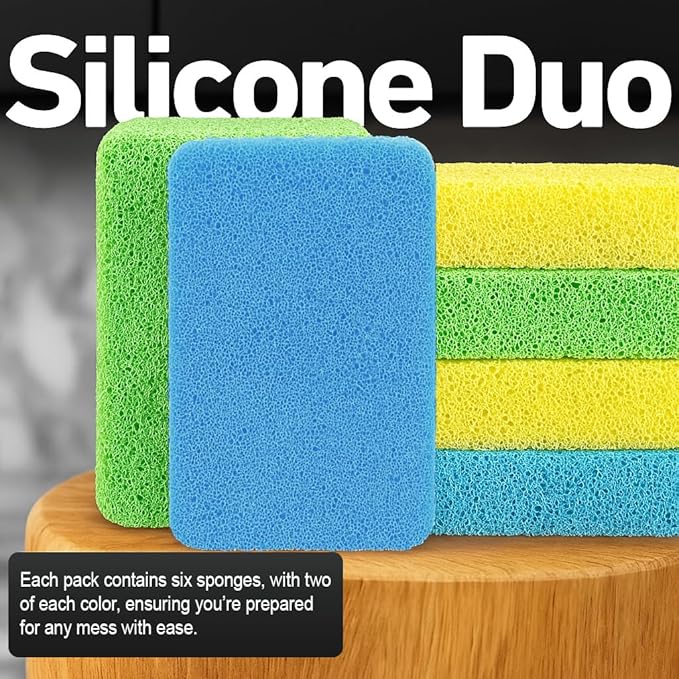 Casanero 6-Pack Silicone Scrubbing Sponges, Heavy-Duty, Non-Scratch | Reusable, Odor-Free, Multi-Purpose Cleaning for Dishes, Non-Stick, Countertops