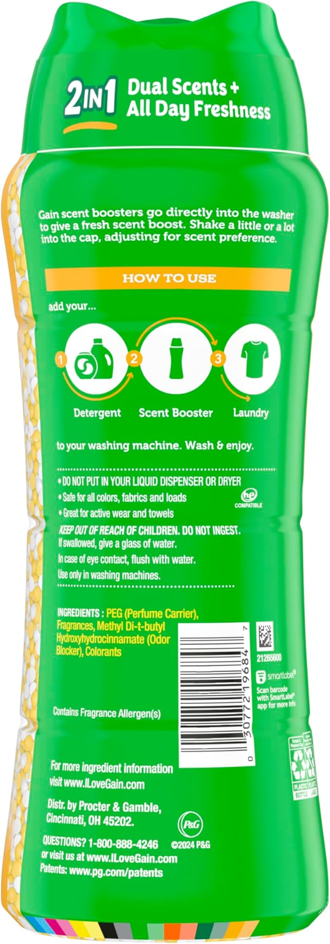 Gain Tango 2-in-1 Laundry Scent Booster Beads, Piña and Plumeria Scent, 21.1 oz, Laundry Beads with Dual Scents Plus All Day Freshness