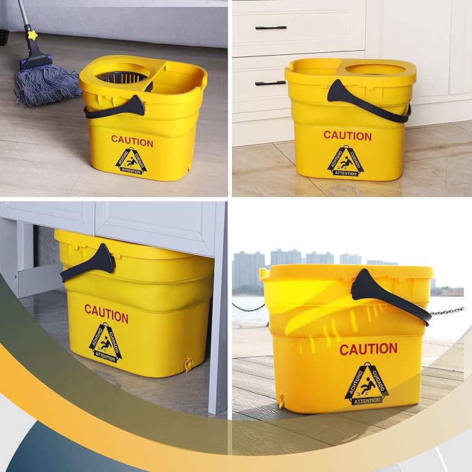 Yocada Commercial Mop Bucket with Wringer Portable Collapsible Plastic Mop Bucket Cleaning Washing Bucket for Cotton Mop