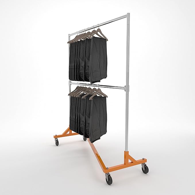 Econoco Commercial Garment Rack - Rolling Clothes Rack, Heavy Duty (Z Rack with Add On Hang Bar, Orange)