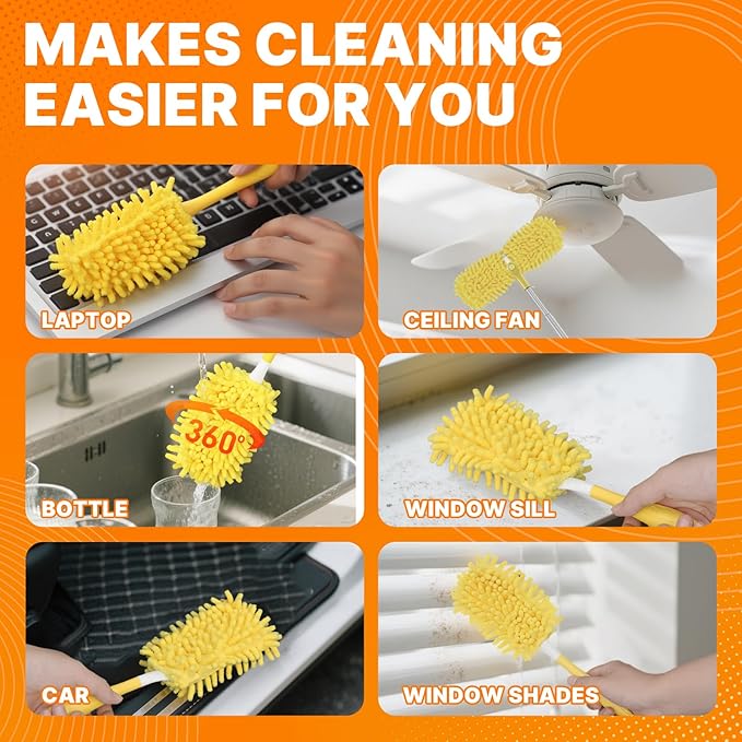 Reusable Duster Refill Compatible with Swiffer Hand Duster, 360 Duster Refills Only, Washable Pet Heavy Duty Dusters Refills for Swiffer Duster 3ft 6ft Extended Handle, 6 Pack (Handle is Not Included)
