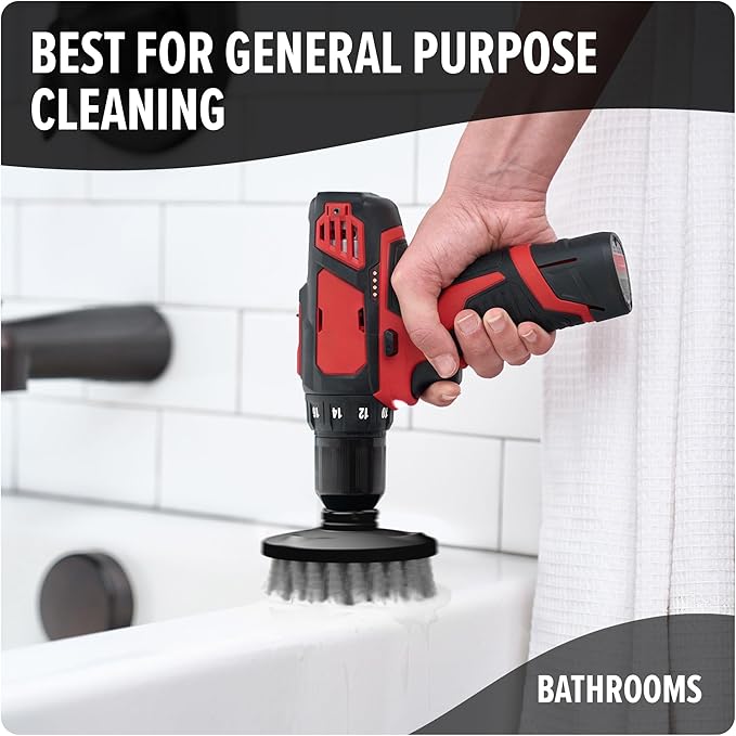 Dirt Devil Medium Bristle Cleaning Brush Set, 2 Piece, 2" and 3.5" Brushes Included, for Use on Showers, Porcelain and More, General-Purpose Cleaning, Scrubber Brush Drill Attachment for Cleaning