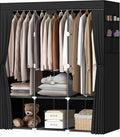 LOKEME Portable Closet, Portable Closets for Hanging Clothes with 3 Hanging Rods and 6 Storage Shelves and 4 Side Pockets, Black Wardrobe Closet Easy to Assemble and Strong and Stable