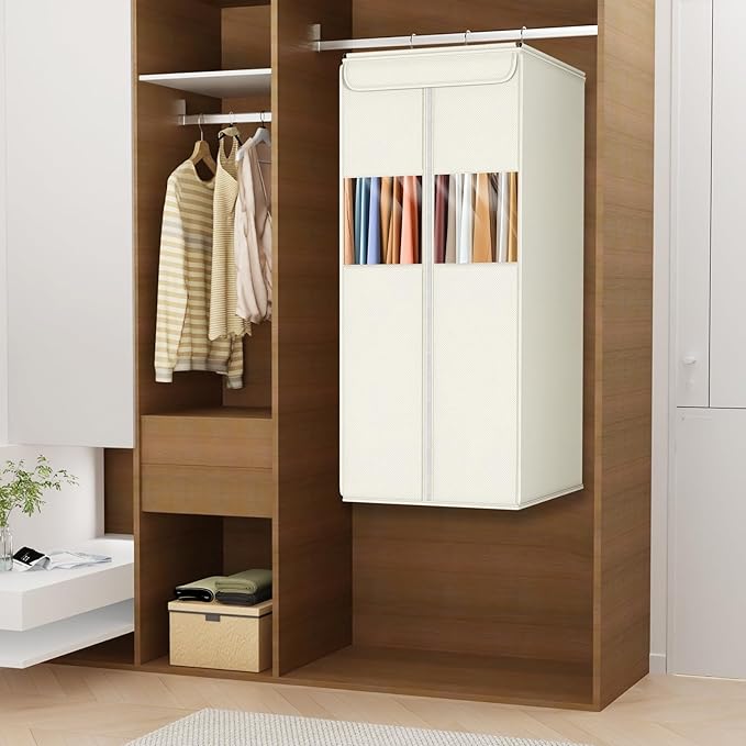 Zilink Suit Bags for Closet Storage 40" Hanging Garment Bags for Storage with Clear Window Space Saving Clothing Storage Bags for Suits, Shirts, Short Skirts, Beige, 2-Pack