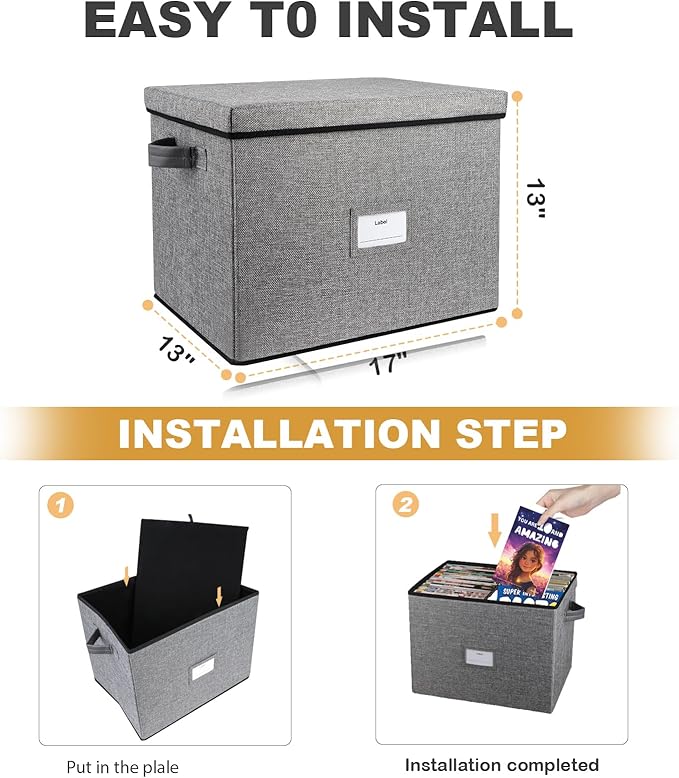 Lukeline Magazine Storage Box,Collapsible Fabric Magazine Holder with Handles, Stackable Magazine File Holder for Files, Books, Newspapers, Documents