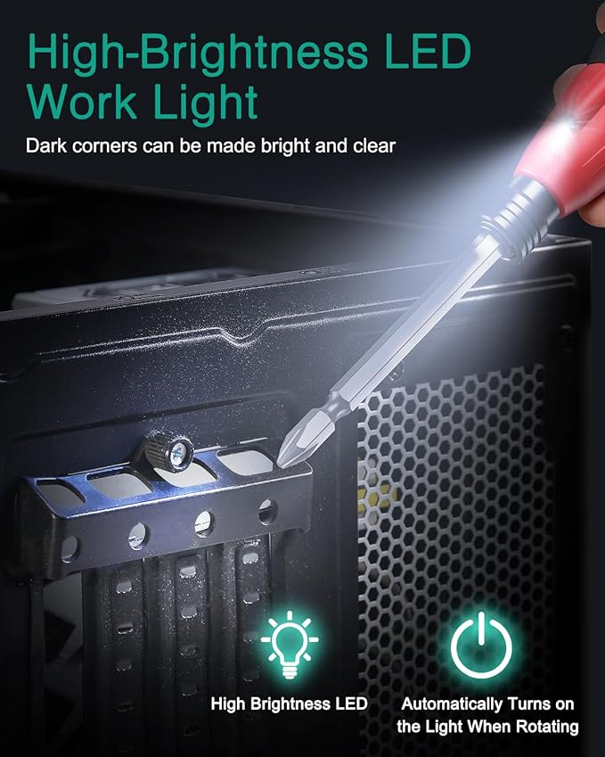 ORIA Electric Screwdriver Set, Rechargeable Cordless Screwdriver, Power Screwdriver, Small Repair Tool Kit with LED Light, 1/4'' Bit Holder, for Phones, Glasses, Camera, Laptop