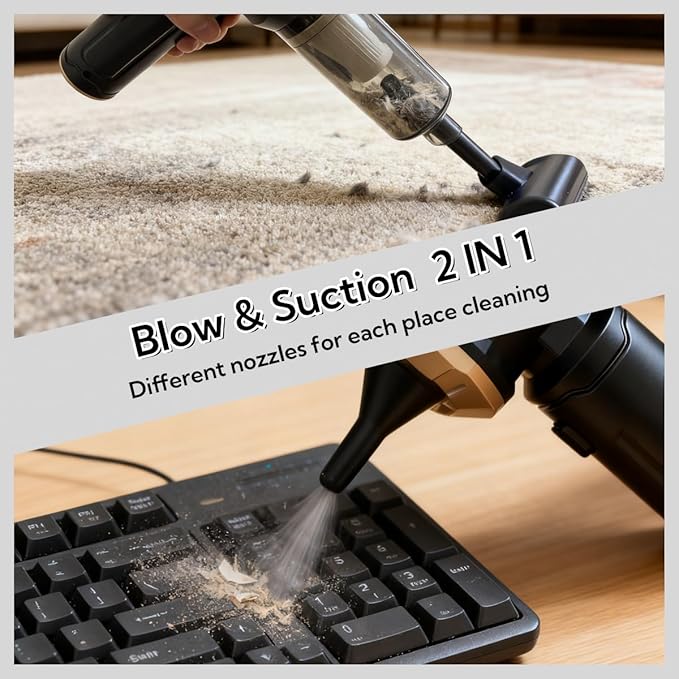 Handheld Car Vacuum Cleaner, 16000Pa Vacuum Cleaner and Air Duster, Multi-Nozzles for Car, Home, Office, Pet