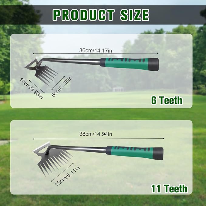 Garden Weeder Puller Tool, 6 Teeth Upgrade Weeding Artifact Uprooting Weed Tool, Manganese Steel Hand Weeder Tool, Dual Purpose Manual Weed Pulling Remover Tool with Rubber Handle