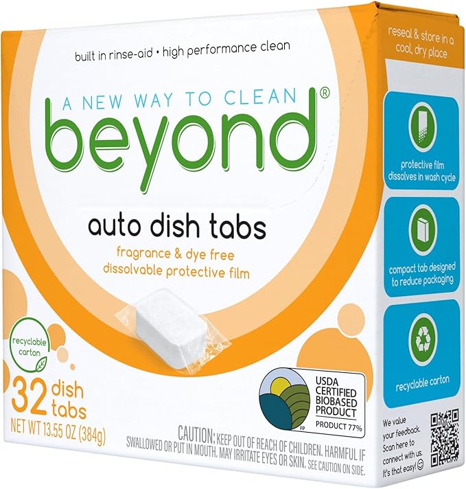 Beyond Auto Dishwasher Tablets [32 tablets] - Fragrance & Dye Free - Certified Biobased. Powerful. Plant-Based Ingredients