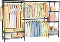 Golpart Coat Rack Clothes Wardrobe：Closet Organizer and Storage Clothing Garment Rack with Shelves Heavy Duty for Hanging Clothes Portable Adjustable Black 15.8" Dx(70-88.5)" Wx76.5 H
