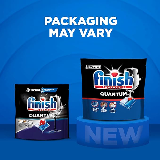 Finish Quantum Dishwasher Pods, No Pre-Rinse Dishwasher Detergent Soap Removes 24HR Dried-On Stain and Grease, Leaving a Virtually Spotless Shine, 100 Count