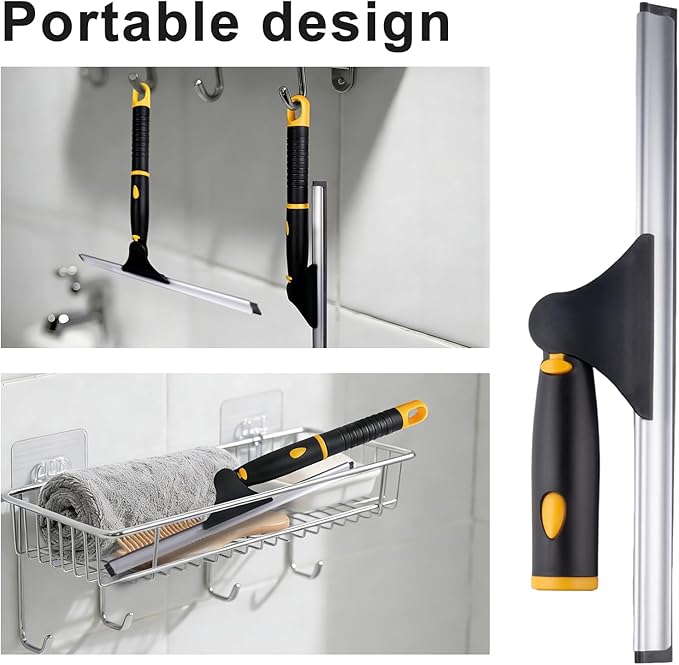 ITTAHO Swivel Shower Squeegee for Glass Doors, All-Purpose Anti-Slip Window Squeegee with 2 Blades, Window Cleaner Tool Bathroom Squeegee for Shower Doors, Tile Shower Walls，Mirrors,Car Windshields