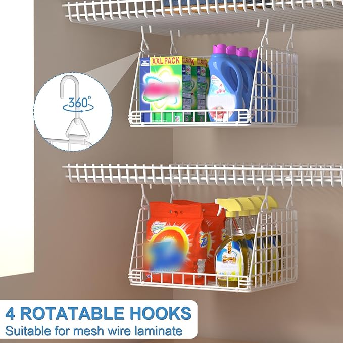 PUPPYCUTE 3-Pack Laundry Room Organization and Storage, Hanging Wire Basket for Laundry with 360°Rotating Hooks, Over Washer and Dryer Shelves, Laundry Organizers and Storage Basket, white
