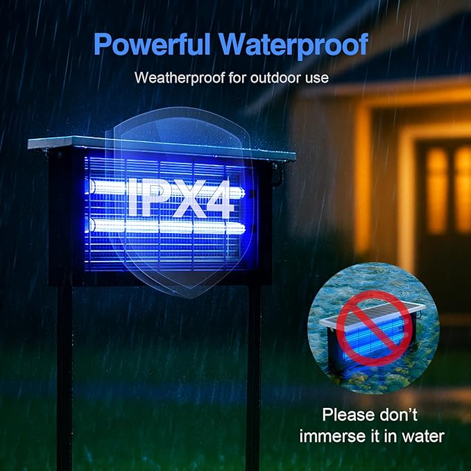 Solar Bug Zapper Outdoor, Powerful Mosquito Zapper, Electric Mosquito Killer Outdoor, Waterproof & Portable Fly Killer, Rechargeable Flying Insect Trap for Patio, Yard, Garden, Home, Camping, Black