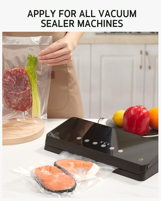 Syntus Vacuum Sealer Bags for Food, 100 Count Quart 8" x 12" Commercial Grade PreCut Bag, BPA Free Food Vac Bags for Storage, Meal Prep or Sous Vide