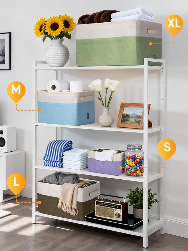 BALEINE 3 Pack Fabric Storage Bins for Shelves, Linen Storage Baskets for Organizing, Decorative Closet Bins for Clothes, Home (Lavender, 14''x10''x8.5'')