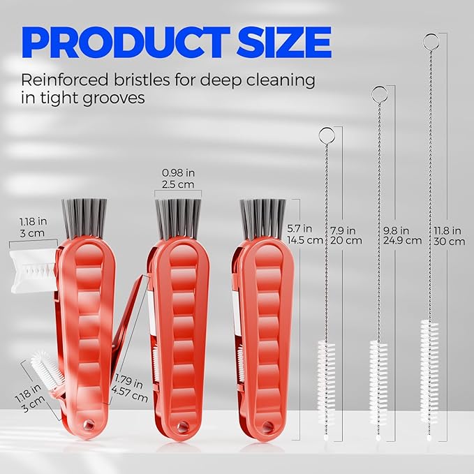 6 Pack Holikme 4 in 1 Cup Lid Cleaning Brush Set with 3 Straws, Multifunctional Bottle Brush, Silicone Cup Lid Gap Cleaner, Durable Bristle Crevice Cleaning Brush, Red