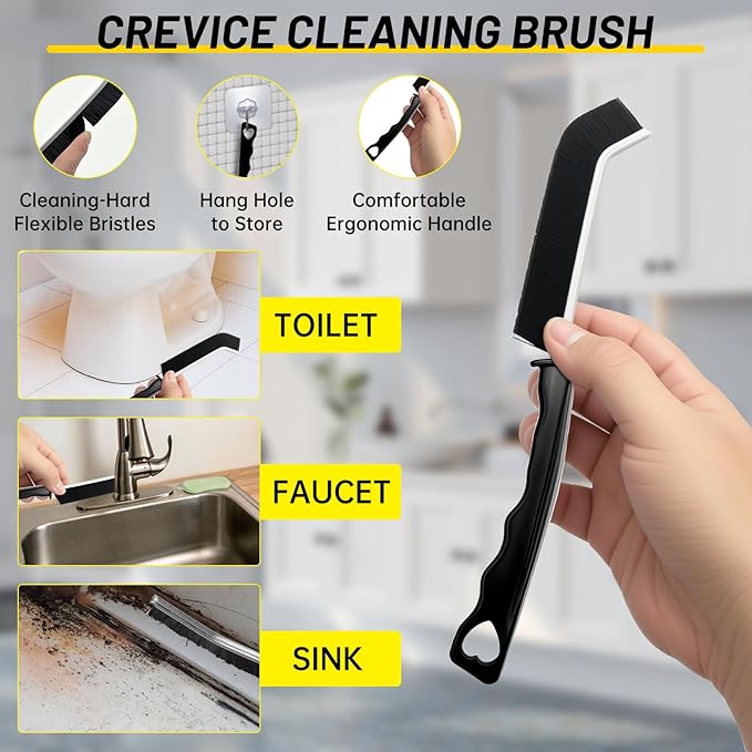 12Pcs Crevice Cleaning Brush Set, Hard Bristle Small Cleaning Brushes for Household Use with Scraper & Hook, Multi-Purpose Cleaning Tool for Kitchen, Bathroom, Grout, Corners, Tight Spaces