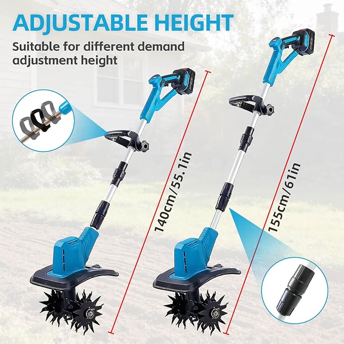 Cordless Tiller Cultivator, Battery Powered Electric Tiller with 360RPM, 48 Steel Tines, 9" Tilling Width, 6.6" Depth, Portable Rotary Tiller for Gardening(2x4.0 Ah Battery & Charge & LCD Display)
