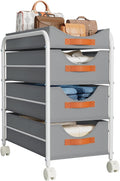 DIMJ Clothes Drawer 4 Tier - Fabric Closet Drawer System Rolling, Portable Closet Drawers for Clothes with Wheels, Small Closet Organizer & Replacement Drawers for Bedrooms, Office, Nursery, Grey