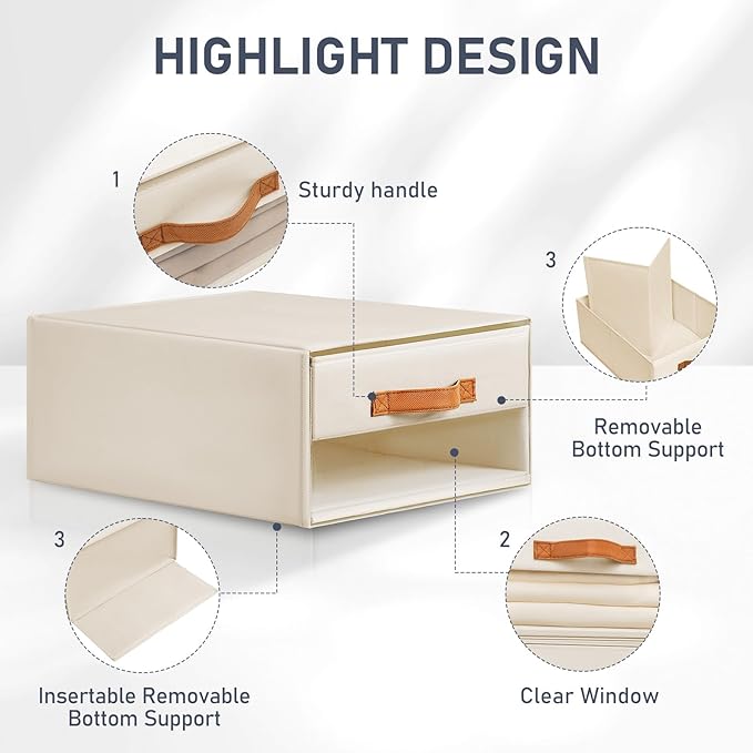 DIMJ Closet Organizers and Storage - Foldable Storage Bins with Drawers Fabric Stackable Storage Drawers with Clear Window,Fabric Clothes Organizers and Storage Drawers for Closet, 6-Pack, Beige