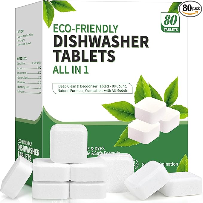 Dishwasher Detergent Machine Tablets, Fragrance-Free, Plant-Based Dishwasher Tablets, All in 1 Dishwasher Clean Refill, 80 Count