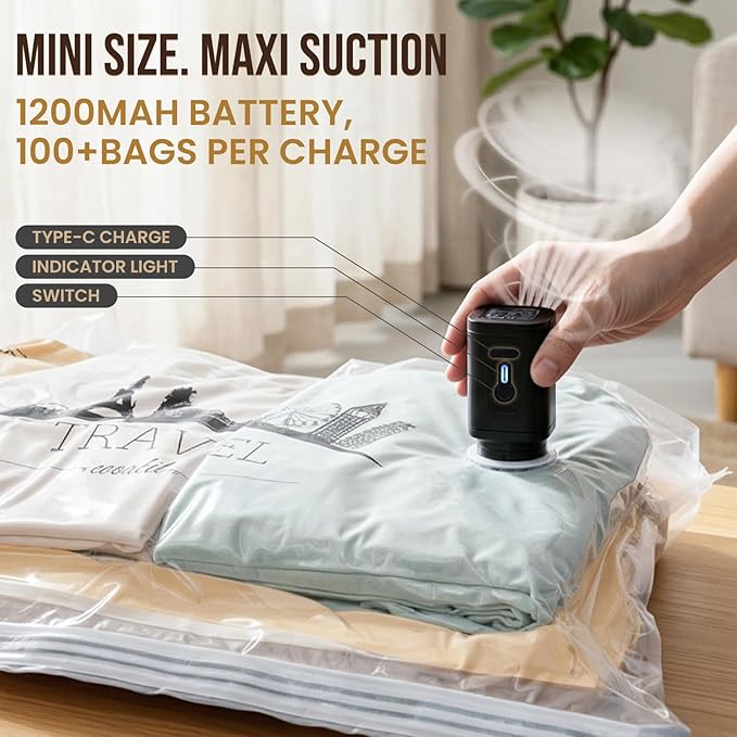 TAILI Vacuum Storage Bags with Rechargeable Cordless Pump, 8 Pack (3M+3L+2XL), Compression Packing Cube for Luggage and Suitcase, Vacuum Seal Bags for Clothing, Cruise Ship and Travel Essentials