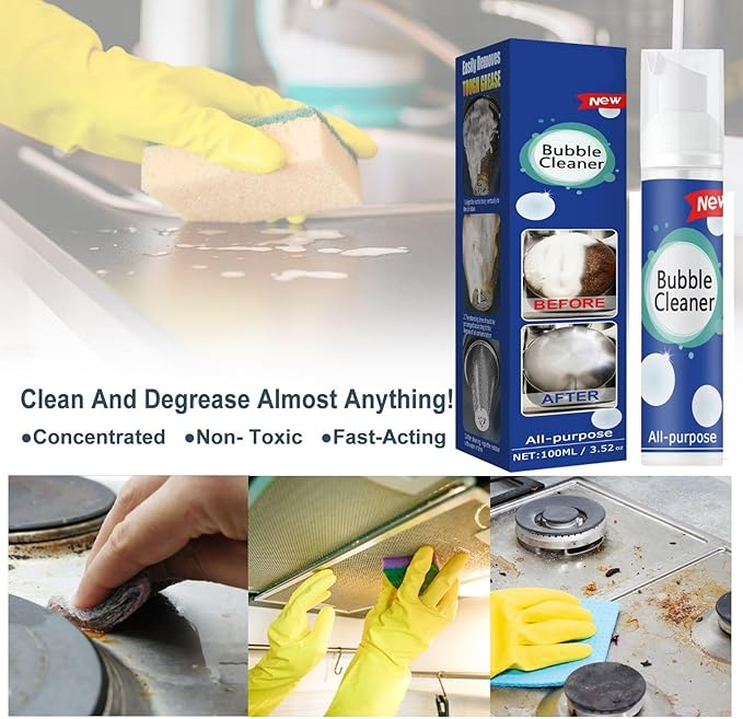 CROOT 2PCS Bubble Cleaner Foam，All-Purpose Bubble Cleaner Spray, Foam Cleaner All Purpose Heavy Duty, Kitchen Bubble Cleaner Spray with 2 Brush