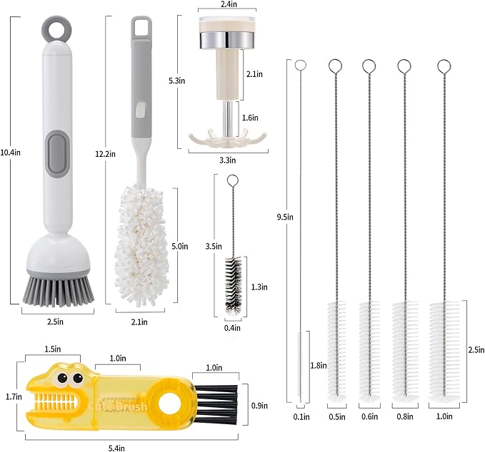 PeiTuSengJin10-Piece Bottle Brush Cleaning Set 1 Multi-Purpose Brush 6 Straw Cleaning Brushes 1 3-in-1 Brush 1 Detachable Cup Brush (Includes 1 Suction Cup Hook for Brush Storage)