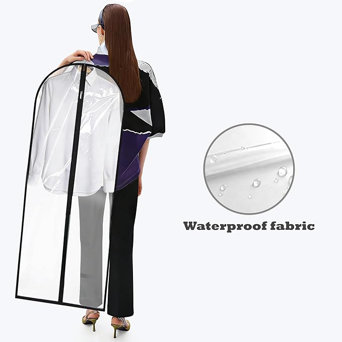 Dress Bags for Gowns Long, 65'' Garment Bags for Hanging Clothes, Suit Bag Cover for Storage and Travel, 2 Pack (Clear)