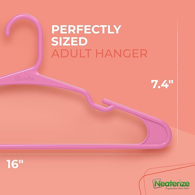 NEATERIZE Clothes Hangers Plastic 20 Pack for Adults - Plastic Hangers, The Perfect Coat Hanger and Space Saving Clothes Hangers for Closet, Percheros Ganchos para Colgar Ropa Hangars - Pink Hangers