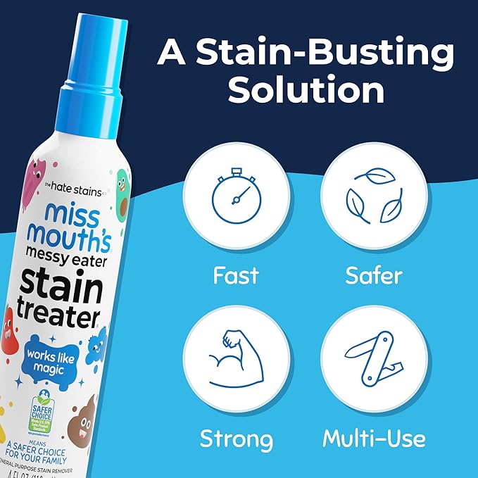 Miss Mouth's Messy Eater Stain Treater Spray - 4oz 3 Pack Stain Remover - Newborn & Baby Essentials - No Dry Cleaning Food, Grease, Coffee Off Laundry, Underwear, Fabric