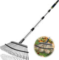 Rake Heavy Duty 6FT Long Garden Rake , 18.5 Inch Wide Leaf Rake for Lawns, 25 Metal Tines, Adjustable Stainless Steel Handle, Rakes for Leaves, Yards, Grass, Garbage, Weeds, Debris (Black)