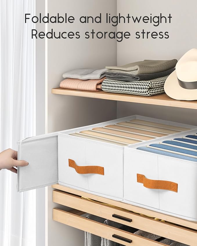 Homsorout Closet Organizers and Storage - Fabric Clothes Organizer with Handles, Foldable Jeans Organizer for Clothes, Drawer Organizer for Shirts, Bra, Sweater, Scarf, 4 Pack, White