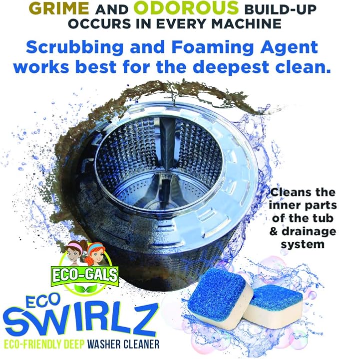 Eco-Gals Eco Swirlz Washing Machine Cleaner with Bonus Eco Scrubz Dishwasher Cleaner Add On 36 Count Deep Cleaning Tablets