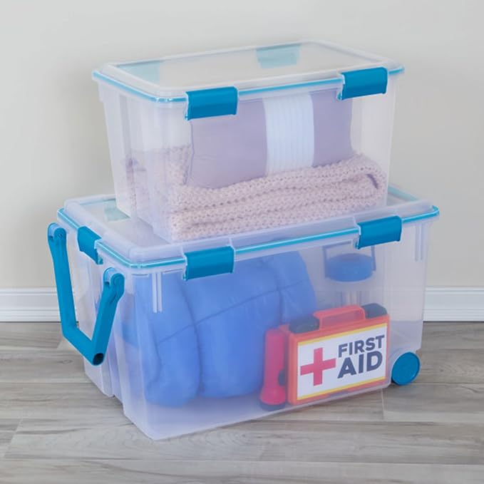 Sterilite 16-Pack Gasket Box, Weather-Resistant Storage Bins with Latching Lids, 54 Quart - Heavy-Duty Organizing Containers for Closet, Bathroom, and Office