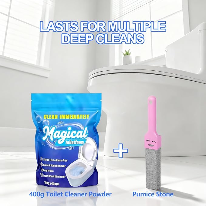 Foaming Toilet Bowl Cleaner Powder: Self-Activating Foam Toilet Cleaner for Deep Cleaning - Stain Remover for Bathroom (400g)