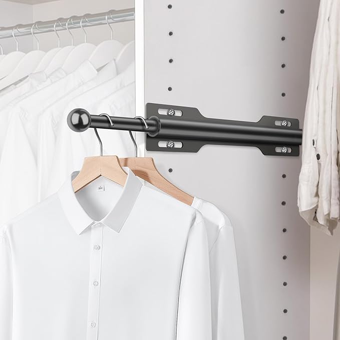 FIRJOY 12" Valet Rod for Closet Pull Out (2 Pack, Black)