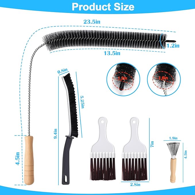 XANGNIER Refrigerator Coil Cleaning Brush Kit,5 Pack Fridge Coil Cleaner Tools Accessories,Sewer Drain Cleaner Brush for Toilet,Sink, Dryer Vent,Pipe,Shower,Appliance,Long Flexible Drain Brush