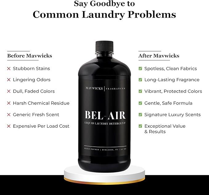 Laundry Liquid Detergent (Bel Air) - 32 Oz Laundry Perfume Bottle for Men & Women, Stain & Odor Remover, Deep Clean, Long-Lasting Fragrance and Freshness for All Fabrics