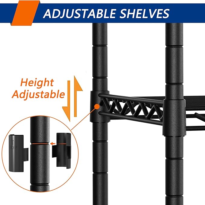 Soywey 6-Shelf Adjustable Heavy Duty Storage Shelving Unit, Metal Organizer Wire Rack for Laundry Bathroom Kitchen Pantry Closet with Wheels, Black
