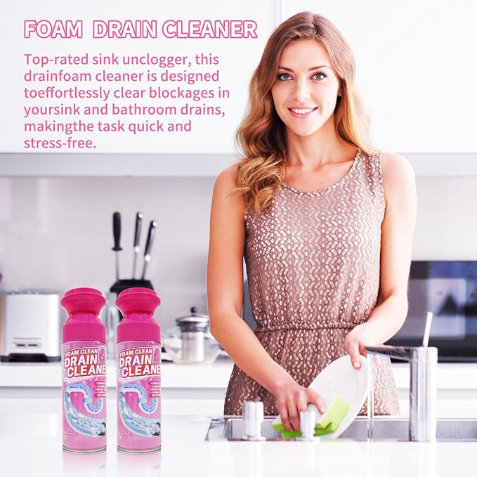 Foam Drain Cleaner, Drain Sink Cleaner and Deodorizer, Clog Remover for Kitchen, Sinks, Tubs (2 Pcs)