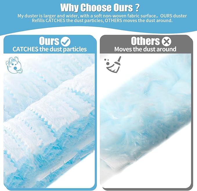 50 Count 360° Heavy Duty Duster Refills Compatible with Swiffer, Larger -Extra Thick Electrostatic Disposable dusters Refill for Electronics, Furniture, Blinds, Ceiling Fans, Unscented