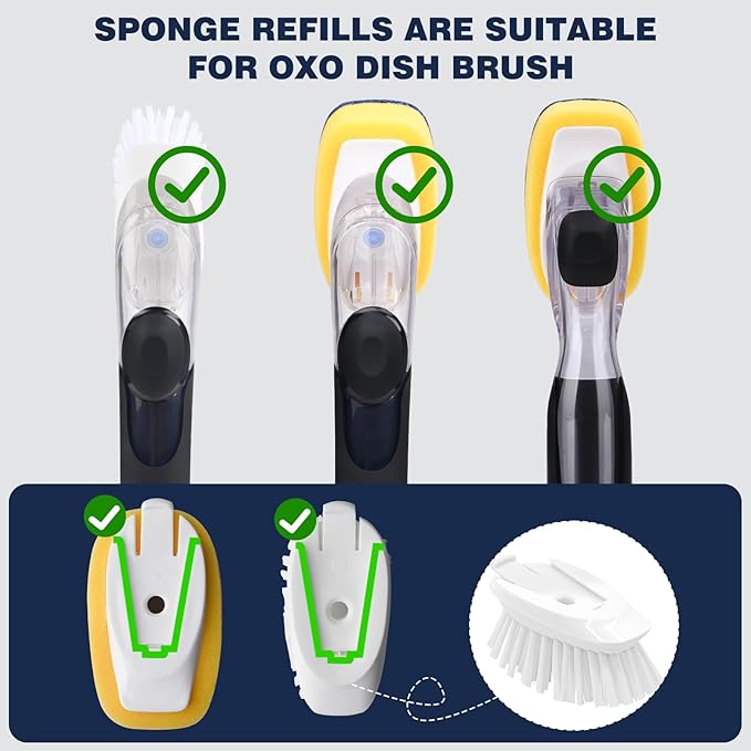 Sponge Brush Refills for OXO Dish Brush, 4 Pack Soap Dispensing Dish Refills, Scrub Replacement Head for Scrubber, Sponge Replacement Head Fits Soap Dispensing Handle
