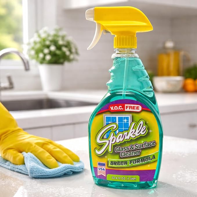 Sparkle Green Formula Glass Cleaner, 33.8 Oz Bottle