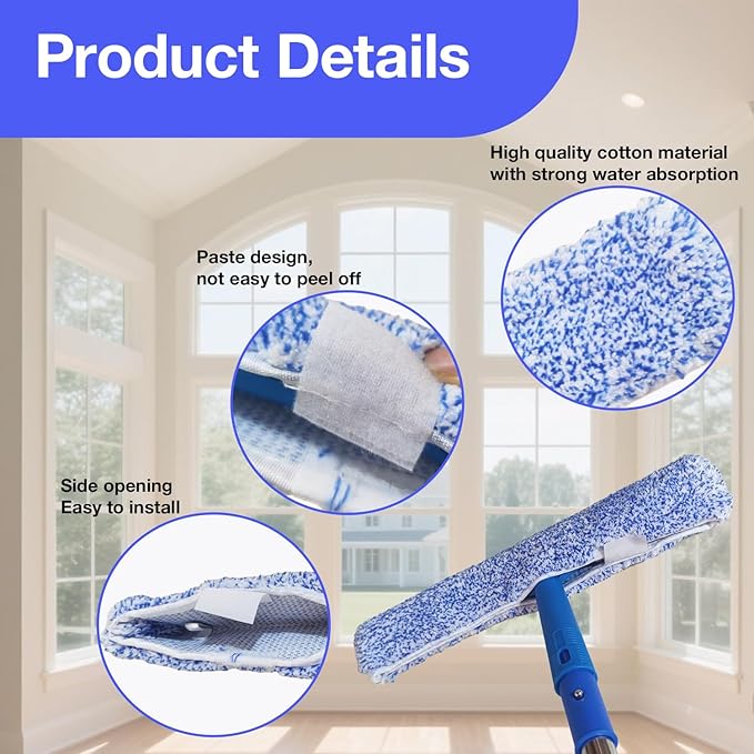 4 Pack 14" Microfiber Window Scrubber Refill Replacement Compatible with Unger 966540 Professional Scrubber Refill Sleeve, Reusable Squeegee Cloth Sleeve for MR.SIGA Professional Window Cleaning